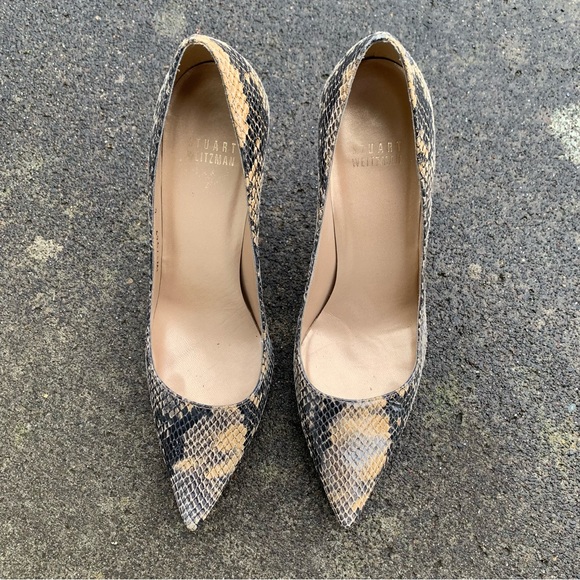 HP 🎉 Stuart Weitzman Designer Snakeskin Heels | Leather Shoes Pointed Toe Pumps - Picture 4 of 8